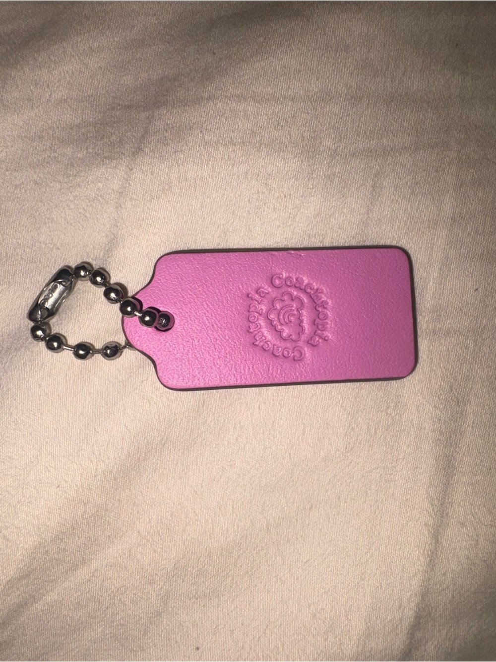 Coach Pink Coachtopia Leather Hang Tag Silver Ball Chain - Picture 2 of 2